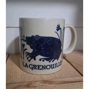 Vtg Taylor & Ng "La Grenouille" Frog Butterfly Mug Cup Blue 1978 Flowers